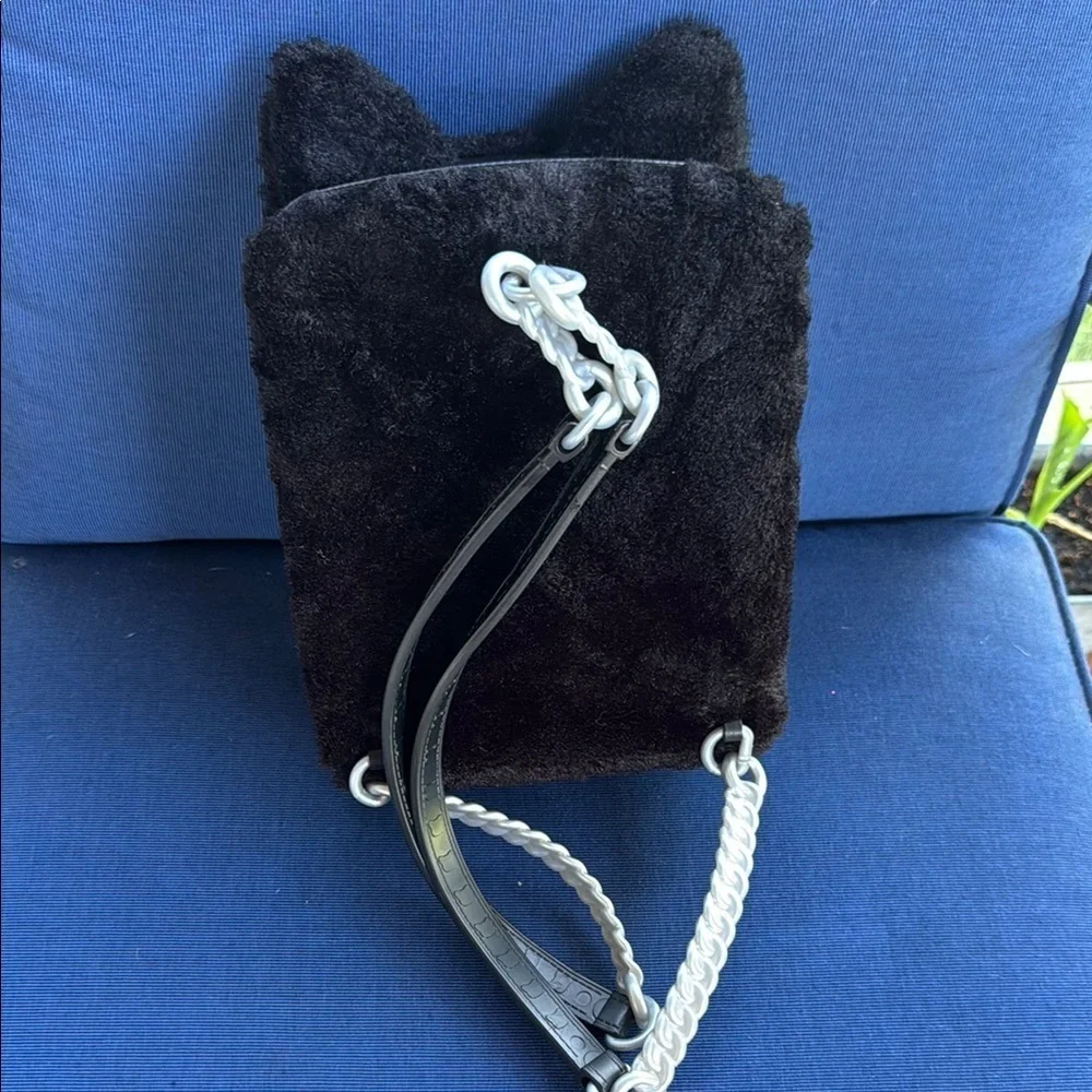 Pink and Black Cat-Inspired Plush Handbag